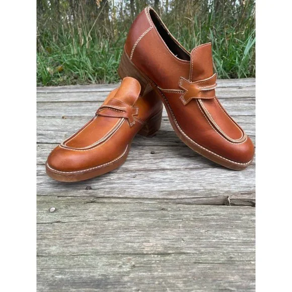 Vintage 1970s Mens Pedwin Leather Platform Stacked Heel Loafer Shoes 8.5D Vintage Men main image 3